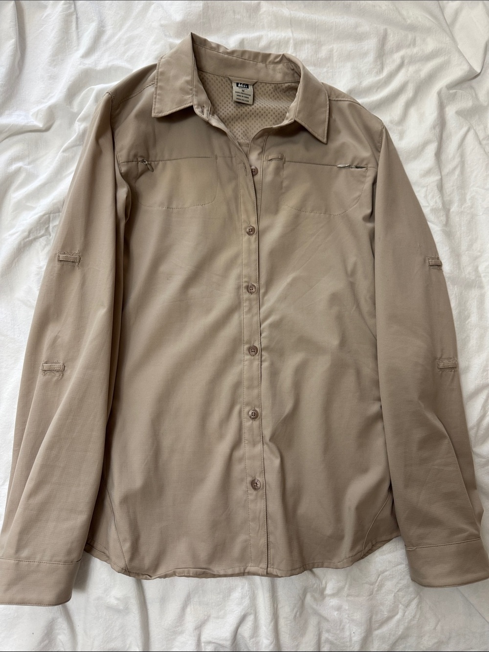 REI Women's Tan Button-Front Travel Shirt